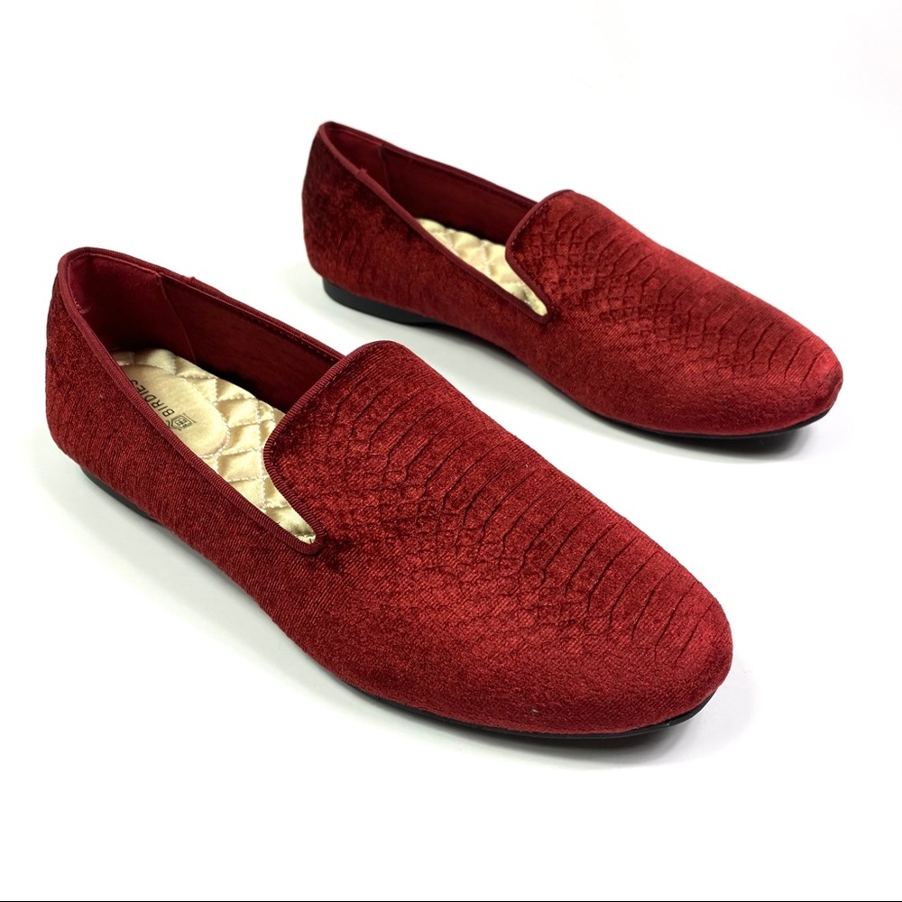 NEW Birdie Starling Burgandy Python Velvet Loafers